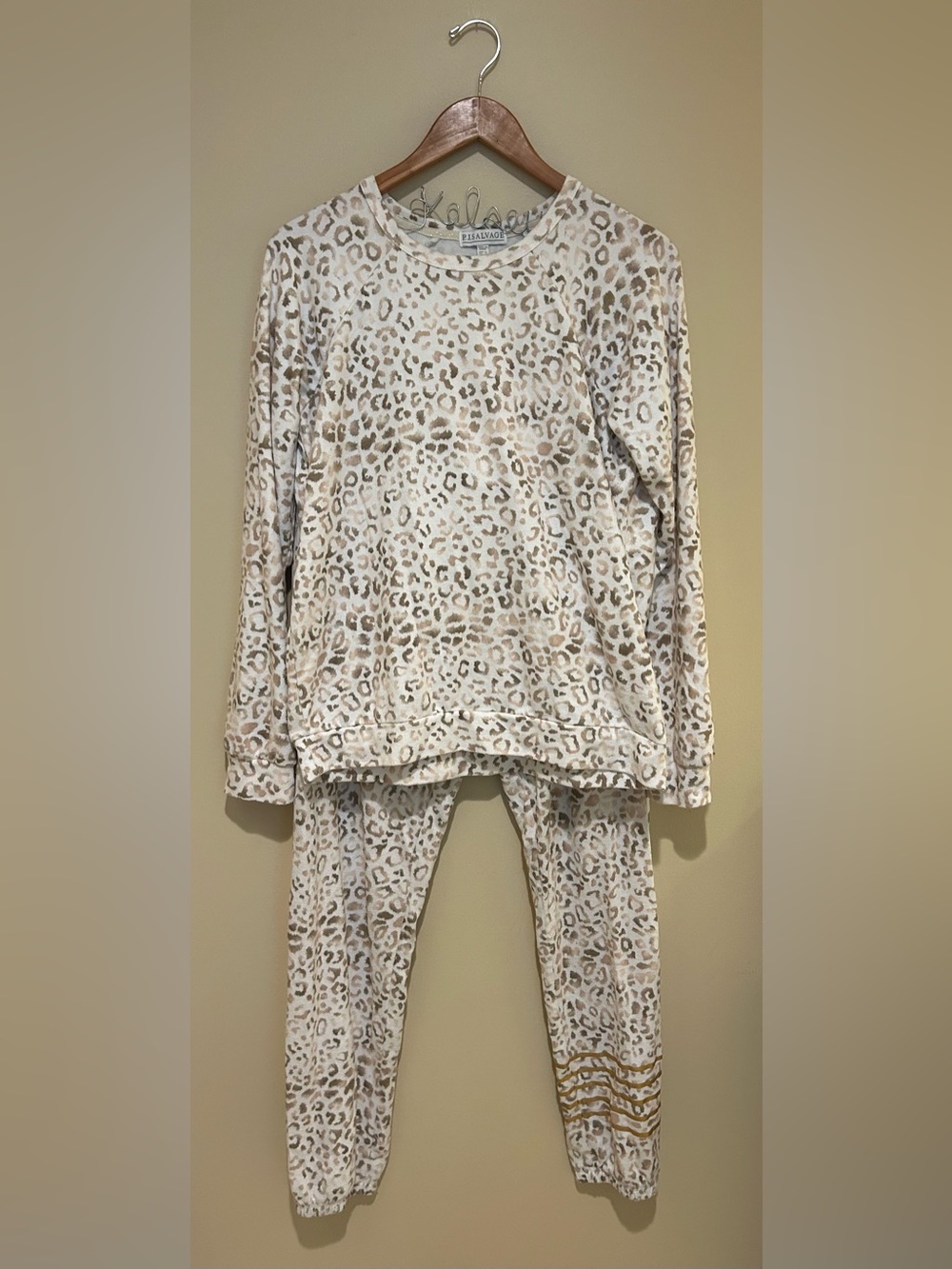 P.J. Salvage Women’s Leopard Pajama Set - Cream and Brown Excellent Condition M
